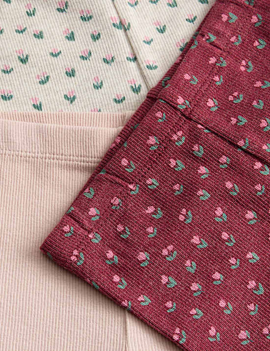 3pk Cotton Rich Ribbed Floral Leggings (0-6 Yrs)