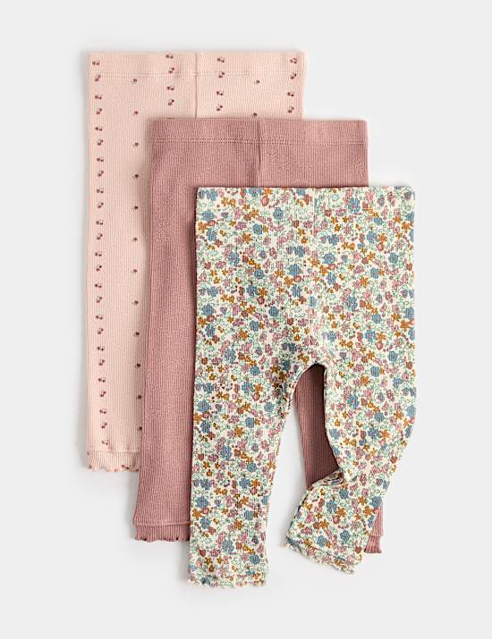 3 Pack Cotton Rich Jersey Floral Leggings (0-5 Yrs)