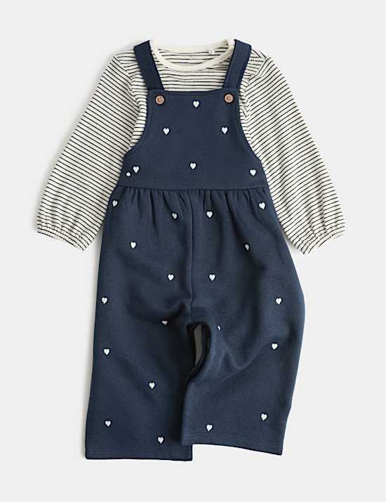 2 Piece Pure Cotton Heart Dungaree Outfit (0-3 Years)