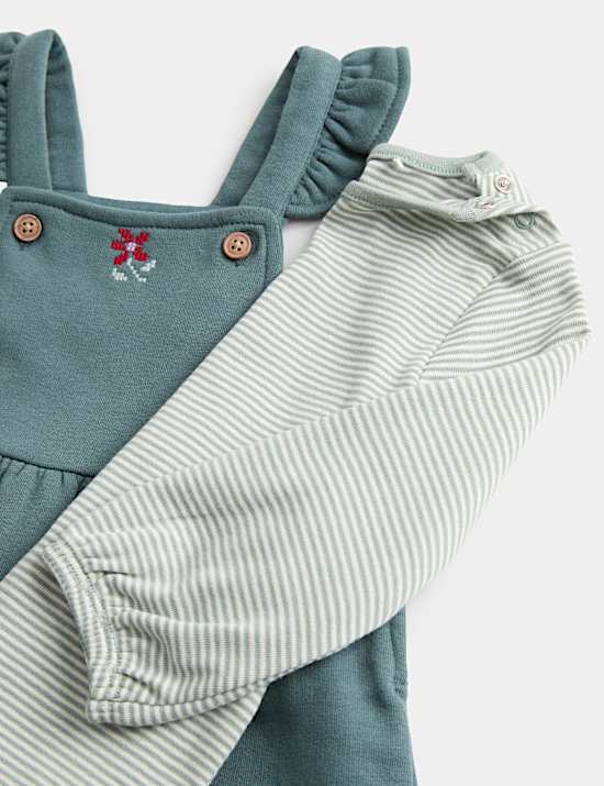 2 Piece Jersey Embroidered Dungarees with Top (0-3 Yrs)