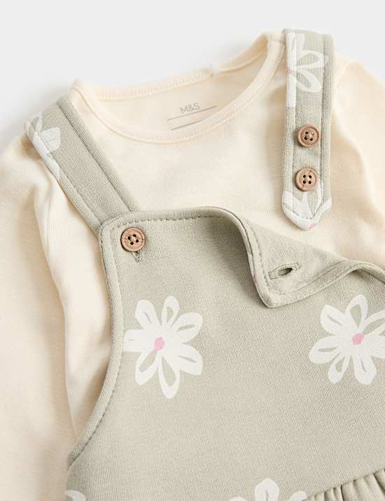 Conjunto de 2 piezas de top y peto de punto floral (0-3 a&ntilde;os)