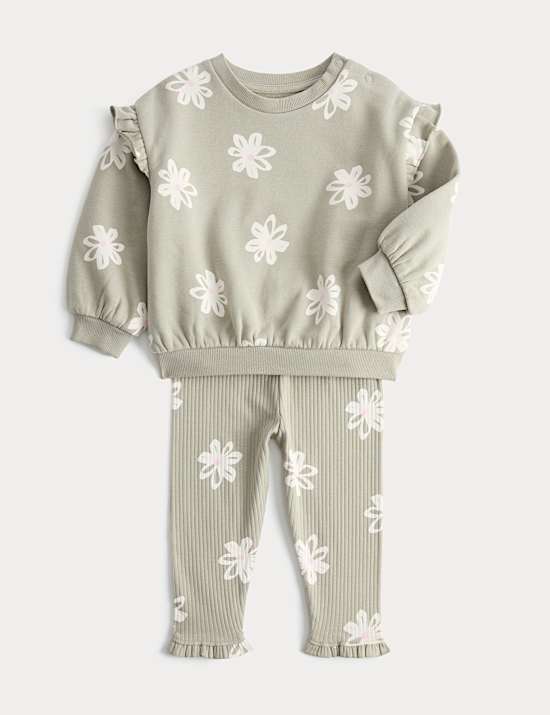 2 Piece Cotton Rich Floral Sweat Outfit (0-5 Yrs)
