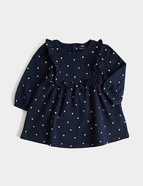 Cotton Rich Frill Heart Print Dress (0-3 Yrs)