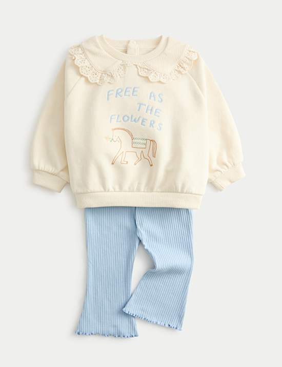 Ensemble 2 pièces en coton top et bas motif cheval (jusqu’au 6 ans)