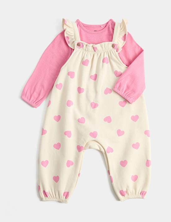 2pc Heart Dungaree and Bodysuit (0-3 Yrs)
