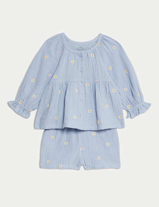 2pc Pure Cotton Embroidered Outfit (0-3 Yrs)