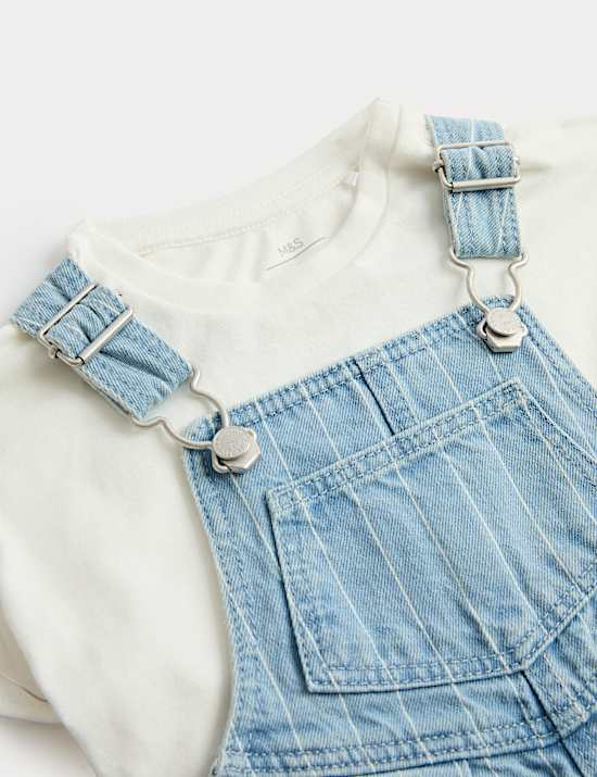 2 Piece Denim Striped Dungarees with Top (0-3 Years)