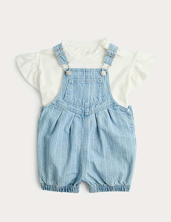2 Piece Denim Striped Dungarees with Top (0-3 Years)