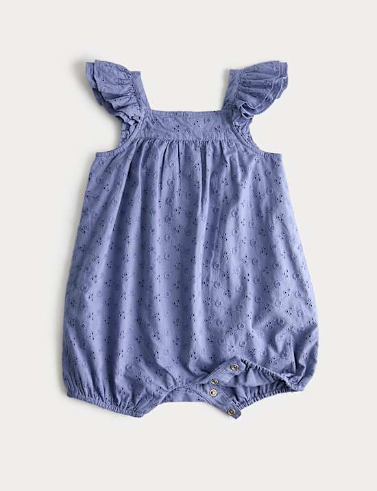 Pure Cotton Broderie Romper (0-3 Yrs)