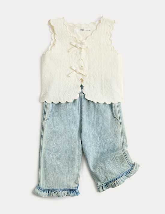 2-delig gilet met striksluiting aan de voorkant en jeans (0-5 jaar)