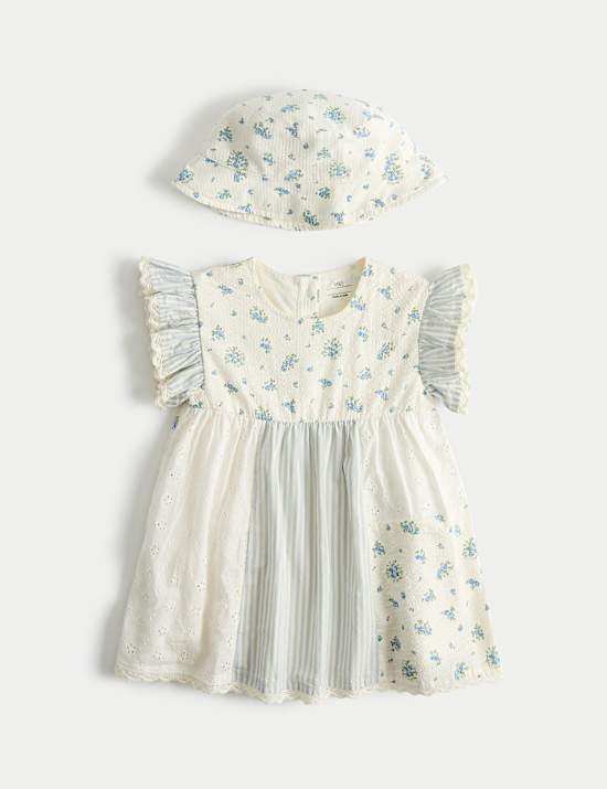 2 Piece Pure Cotton Dress with Hat (0 Months - 5 Years)