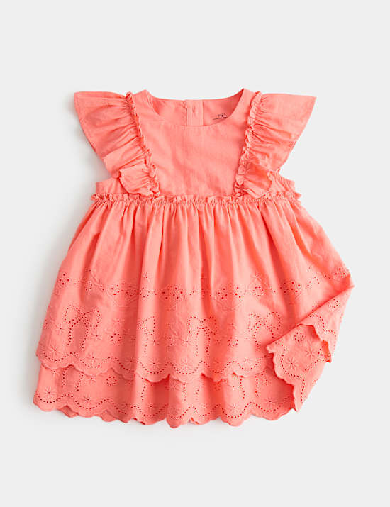Pure Cotton Broderie Dress (0-5 Yrs)