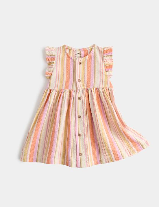 Pure Cotton Striped Button Up Dress (0-5 Yrs)