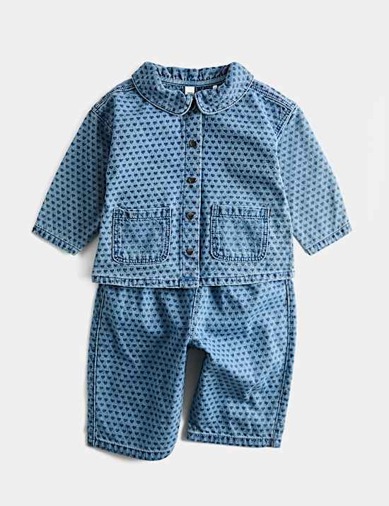 2 Piece Pure Cotton Denim Heart Jacket Set (0-5 Yrs)