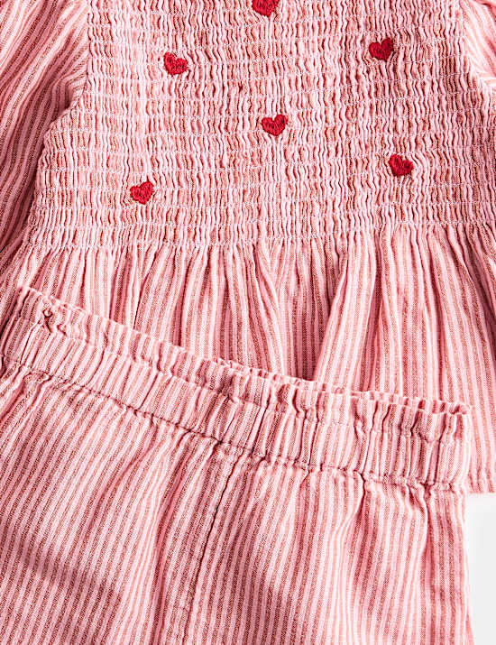 Ensemble 2 pi&egrave;ces 100 % coton &agrave; rayure et c&oelig;urs (jusqu&rsquo;au 5 ans)
