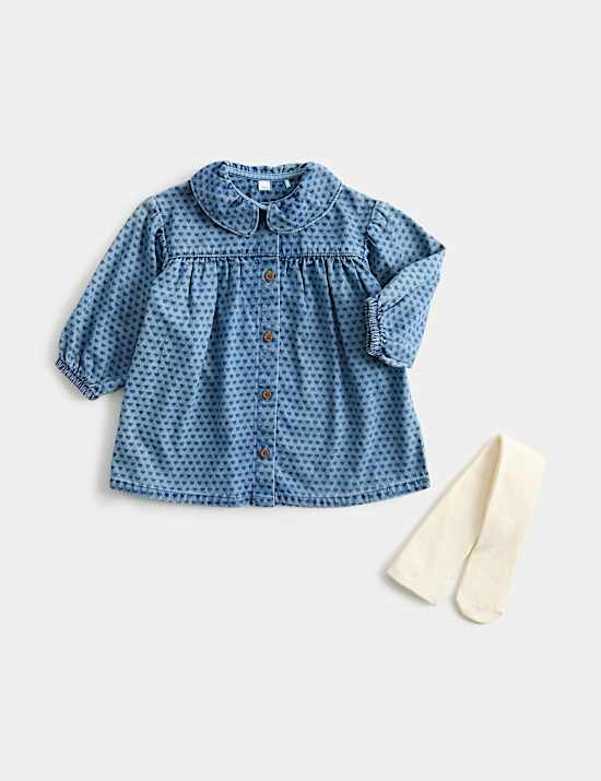 2 Piece Heart Print Dress with Tights (0-5 Yrs)