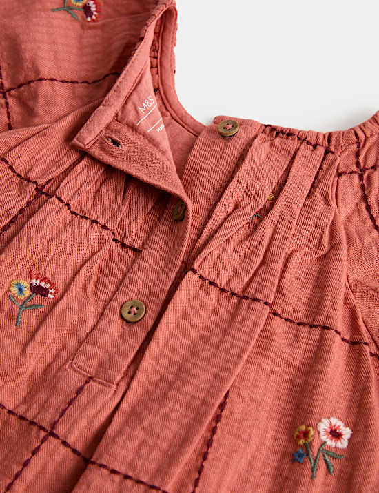 Pure Cotton Embroidered Dress with Tights (0-5 Yrs)