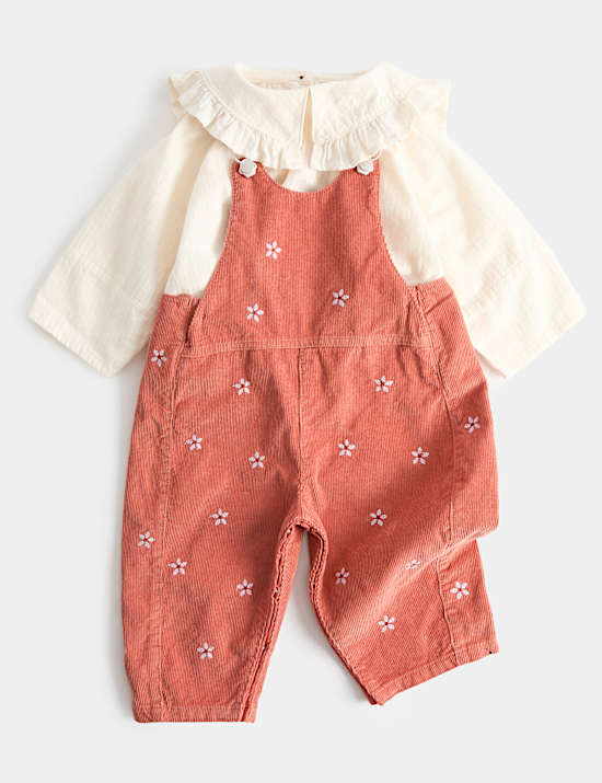 2 Pack Pure Cotton Blouse & Dungarees Outfit (0 Mths-3 Yrs)