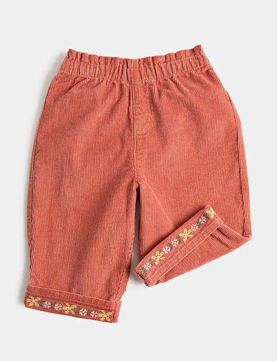 Pure Cotton Cord Embroidered Trousers (0-5 Yrs)