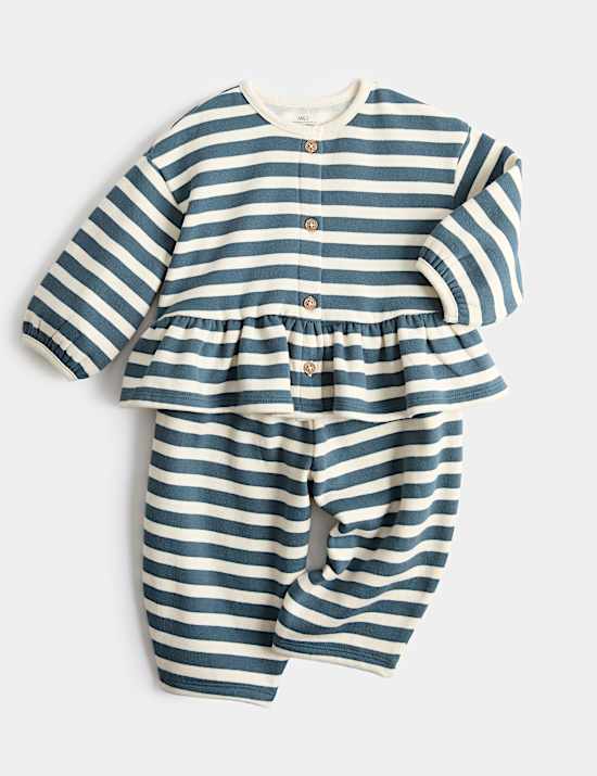 Ensemble 2 pi&egrave;ces en jersey de coton &agrave; rayures (jusqu&rsquo;au 5 ans)