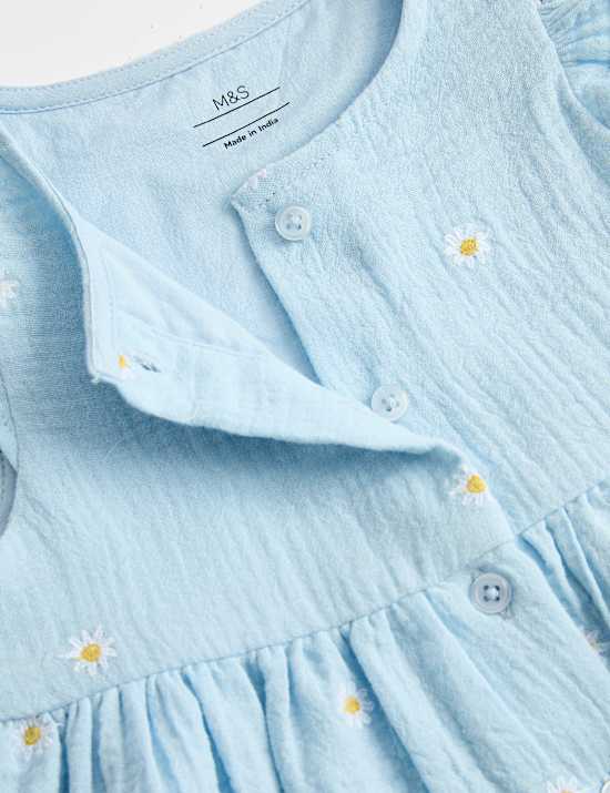 Pure Cotton Embroidered Button Up Dress (0-3 Yrs)