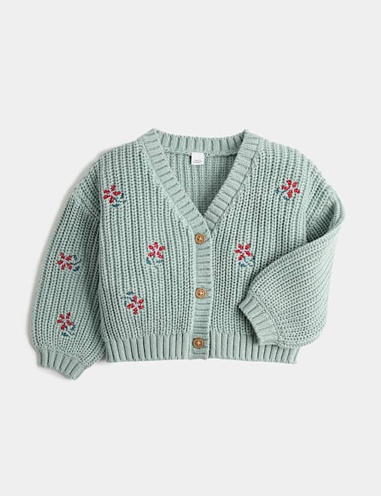 Pure Cotton Floral V-Neck Cardigan (0-5 Yrs)