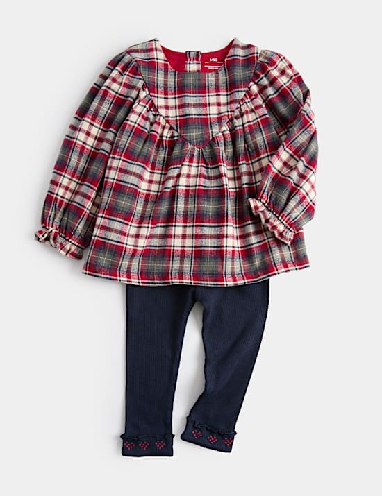 2pk Pure Cotton Checked Top & Bottom Outfit