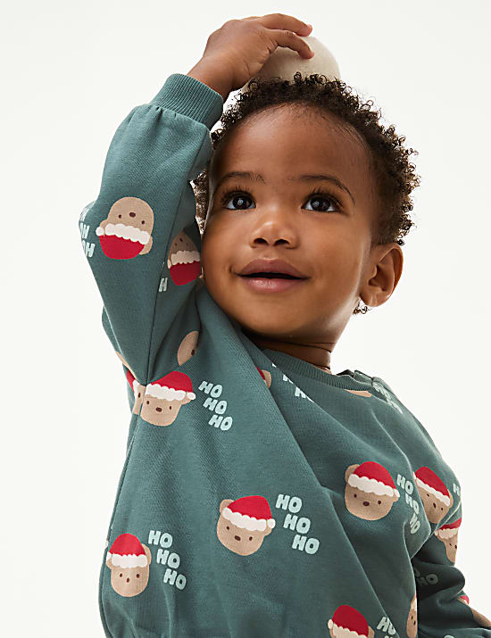 2 Potong Pakaian Santa Bear Sweat Bahan Katun (0-3 Thn)