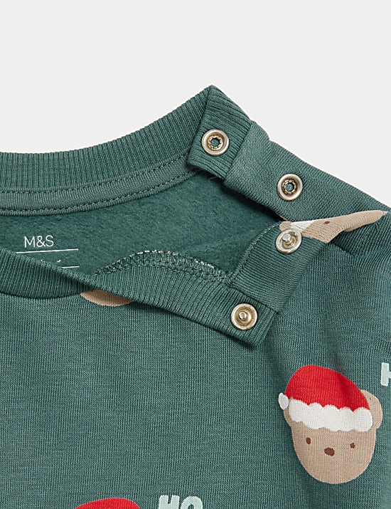 2 Potong Pakaian Santa Bear Sweat Bahan Katun (0-3 Thn)