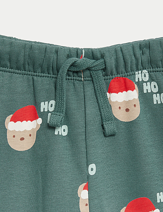 2 Potong Pakaian Santa Bear Sweat Bahan Katun (0-3 Thn)