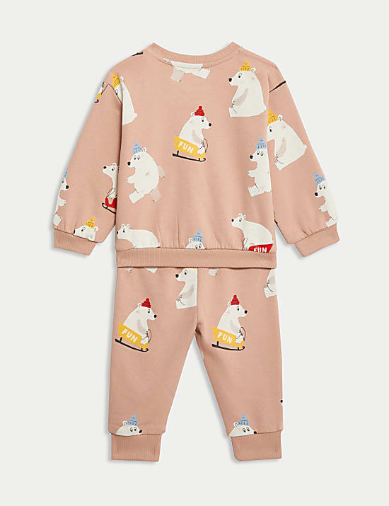 Pakaian Bahan Katun Motif Beruang Kutub (0-3 Thn)