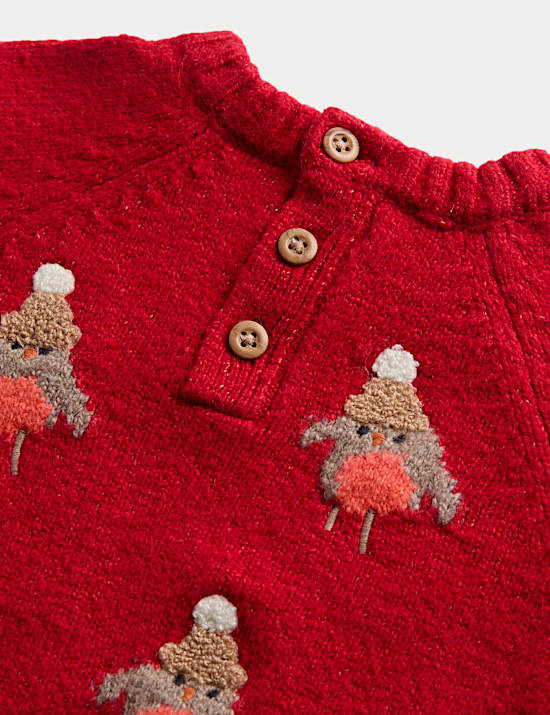 Cotton Blend Robin Knitted Jumper (0 Mths-3 Yrs)