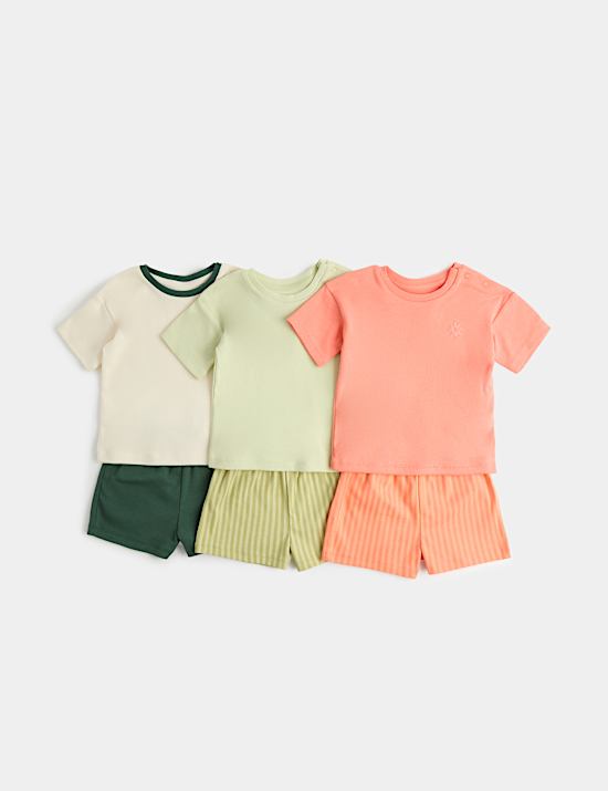 3 Pack Pure Cotton Top & Shorts Outfits (0-3 Yrs)