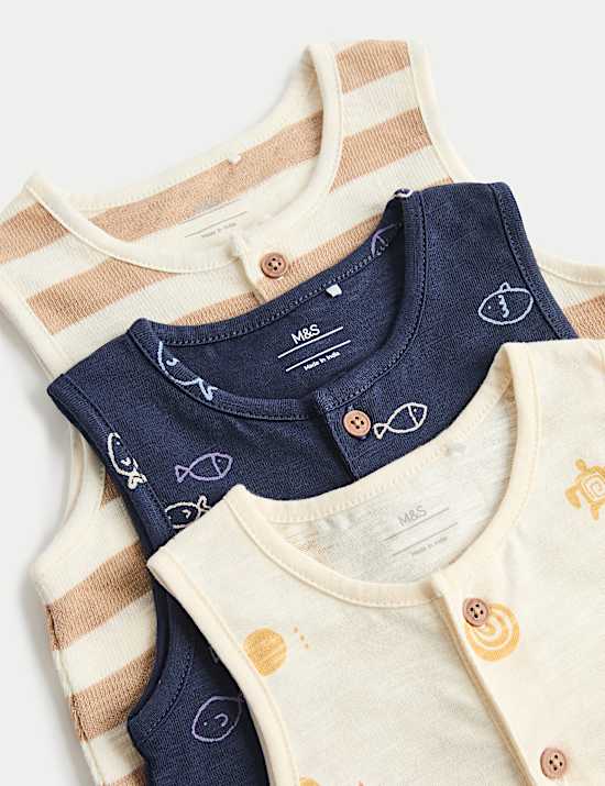 3 Pack Pure Cotton Patterned Rompers (0-3 Yrs)