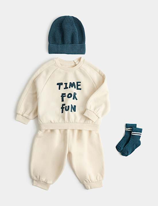 Ensemble 4 pi&egrave;ces en coton avec texte Time for Fun (jusqu&rsquo;au 5 ans)