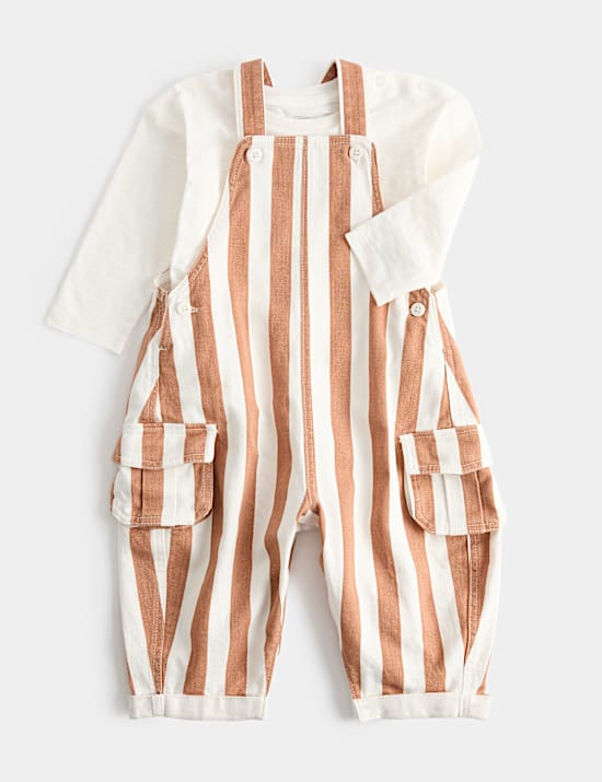 2pc Pure Cotton Striped Dungarees Set (0-3 Yrs)