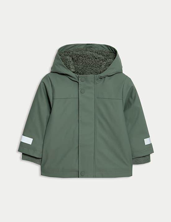 Jednobarevný rybářský kabát s kapucí, s technologií Stormwear™ a podšívkou z umělé kožešiny (6 měsíců – 3 roky)