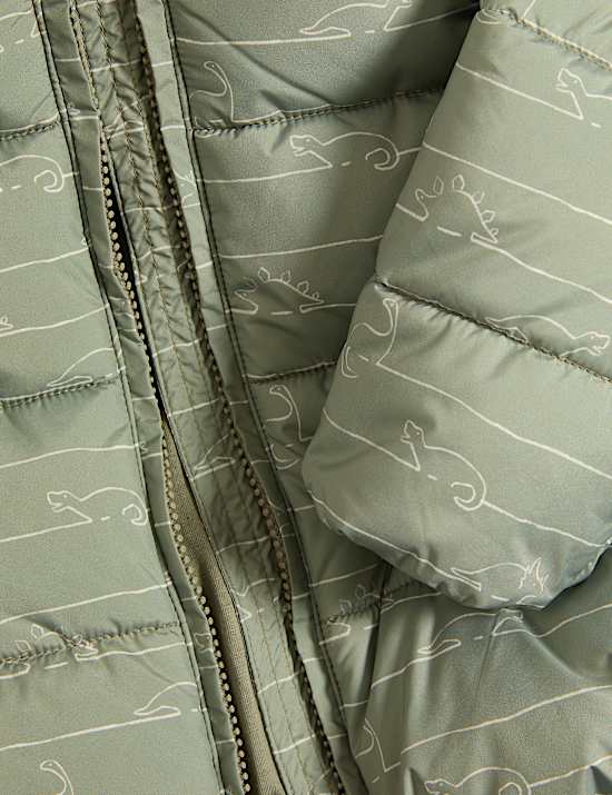 Zateplený kabát s kapucí a potiskem dinosaura (0–3 roky)