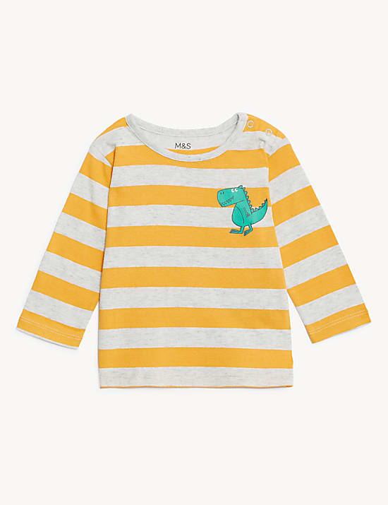 Pure Cotton Striped Dinosaur Top