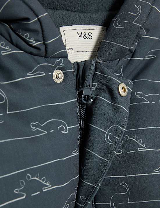 Zateplená zimní kombinéza s kapucí a potiskem (0–3 roky)