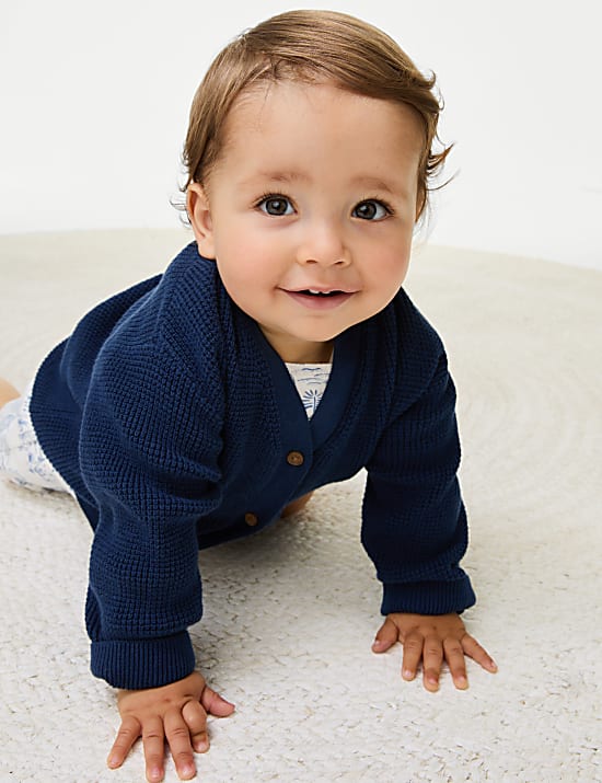 Pure Cotton Knitted Textured Cardigan (0-3 Yrs)