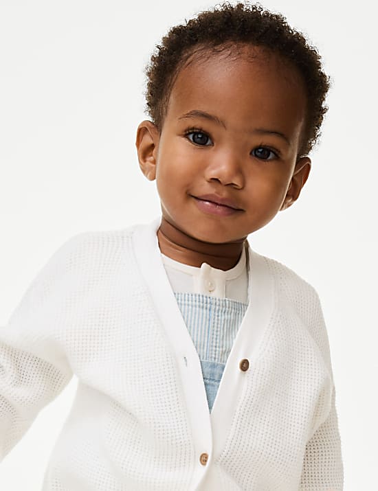 Pure Cotton Knitted Textured Cardigan (0-3 Yrs)