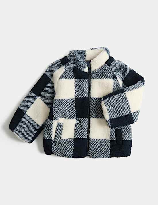 Borg Checked Funnel Neck Jacket (0-5 Yrs)