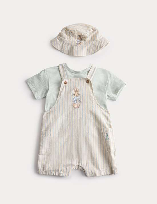3 Piece Peter Rabbit&trade; Stripe Bibshort Outfit (0-3 Years)