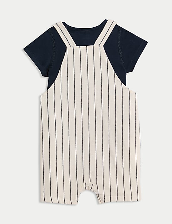 2pc Cotton Linen Striped Dungaree Outfit (0-3 Yrs)