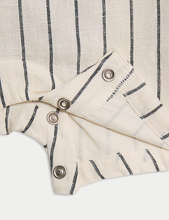 2pc Cotton Linen Striped Dungaree Outfit (0-3 Yrs)