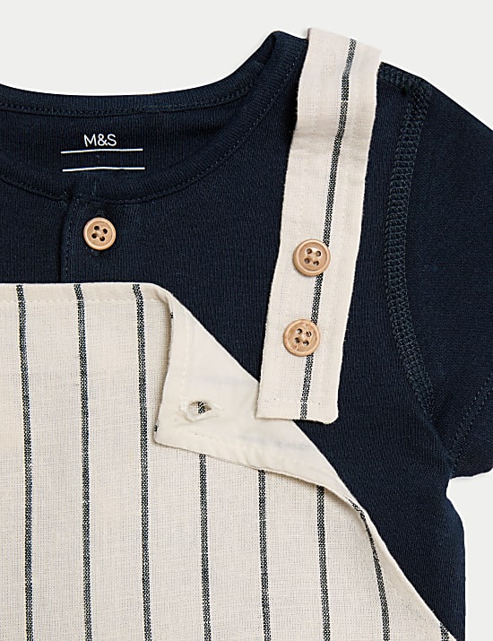 2pc Cotton Linen Striped Dungaree Outfit (0-3 Yrs)