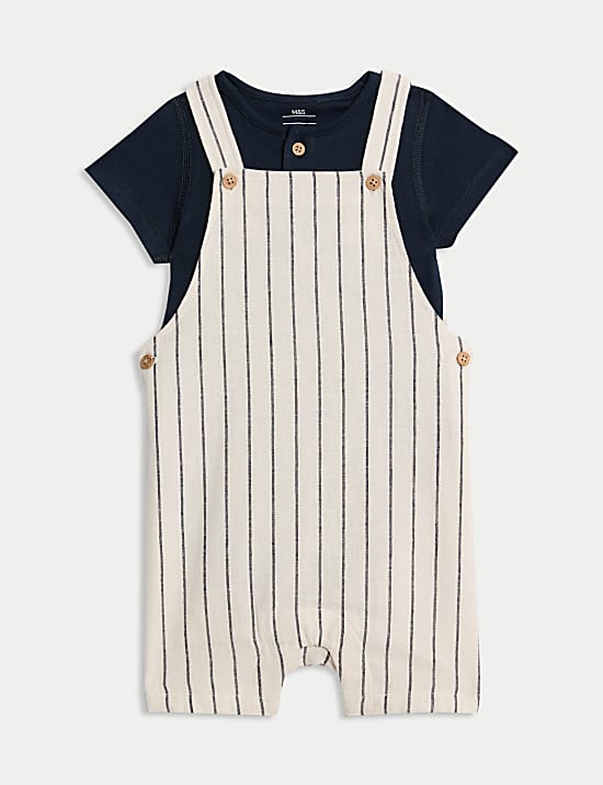 2pc Cotton Linen Striped Dungaree Outfit (0-3 Yrs)