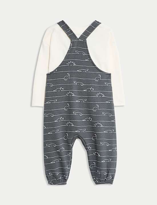 2pc Cotton Rich Jersey Dino Dungaree Outfit (0-3 Yrs)