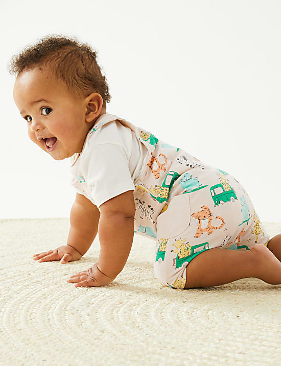 Pure Cotton Transport Print Bibshort